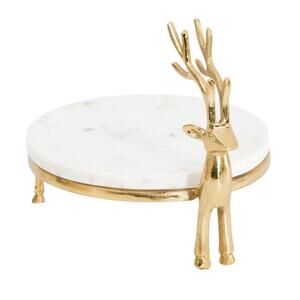 Christmas Reindeer Heavy Marble Cake Plate Stand 10in Made In India NEW